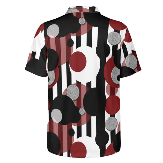 Black and White Stripes Red Dots Mens All Over Print Polo Shirt
