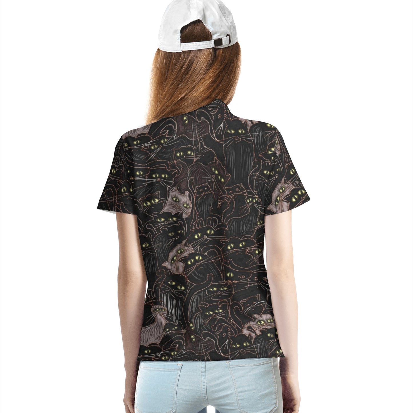 Black Cats Yellow Eyes Womens All Over Print Polo Shirt
