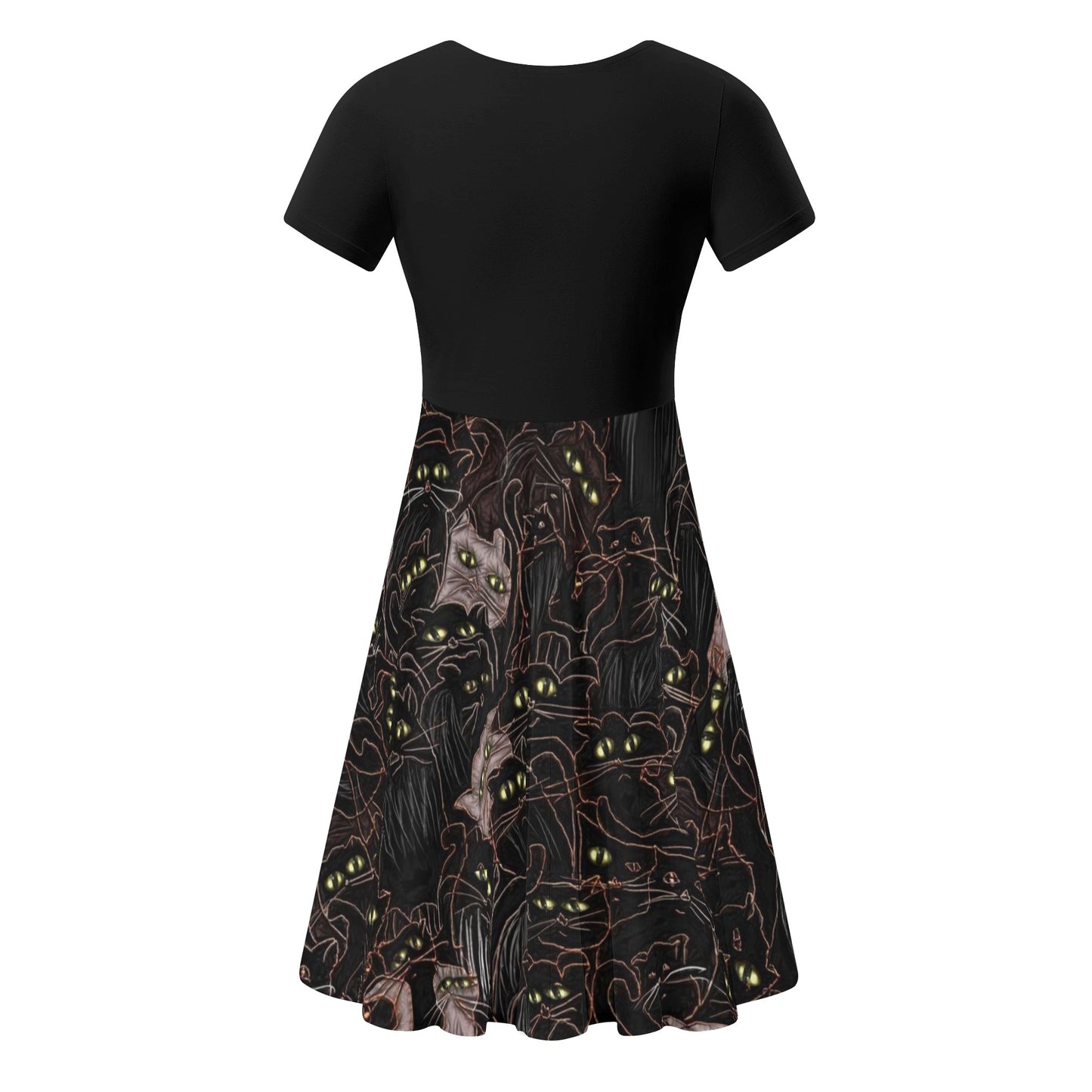 Black Cats Yellow Eyes Womens Black Ruffle Summer Dress
