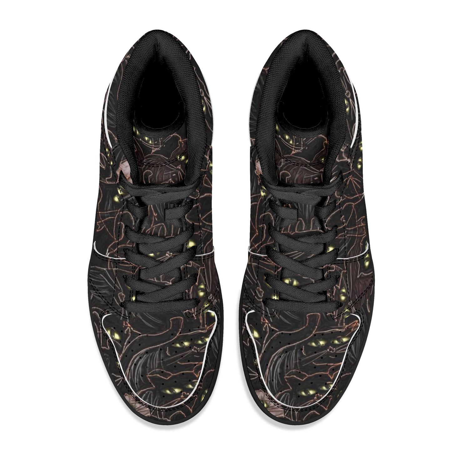 Black Cats Yellow Eyes Womens Black High Top Leather Sneakers