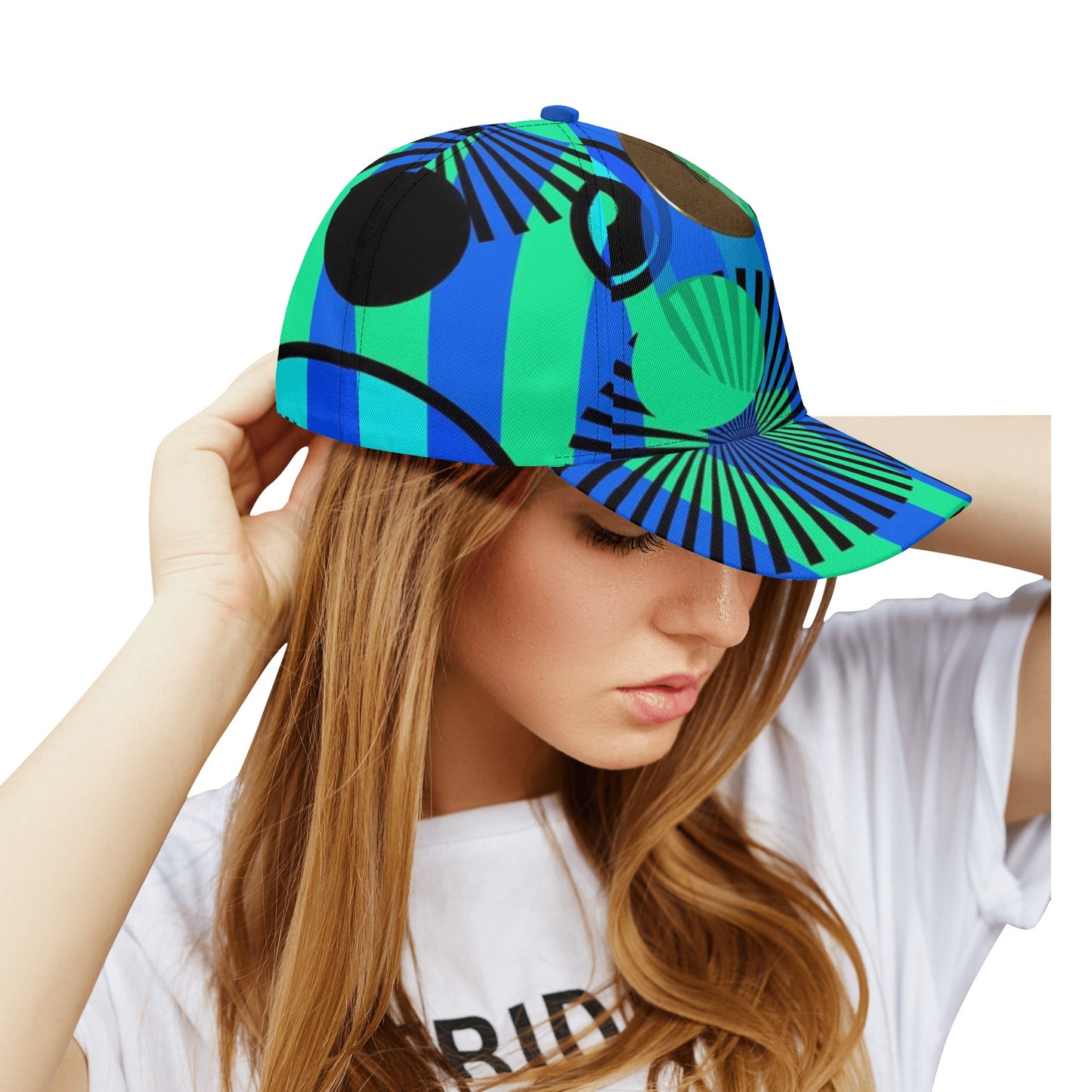 Blue Green Stripes and Dots All Over Printing Baseball Caps