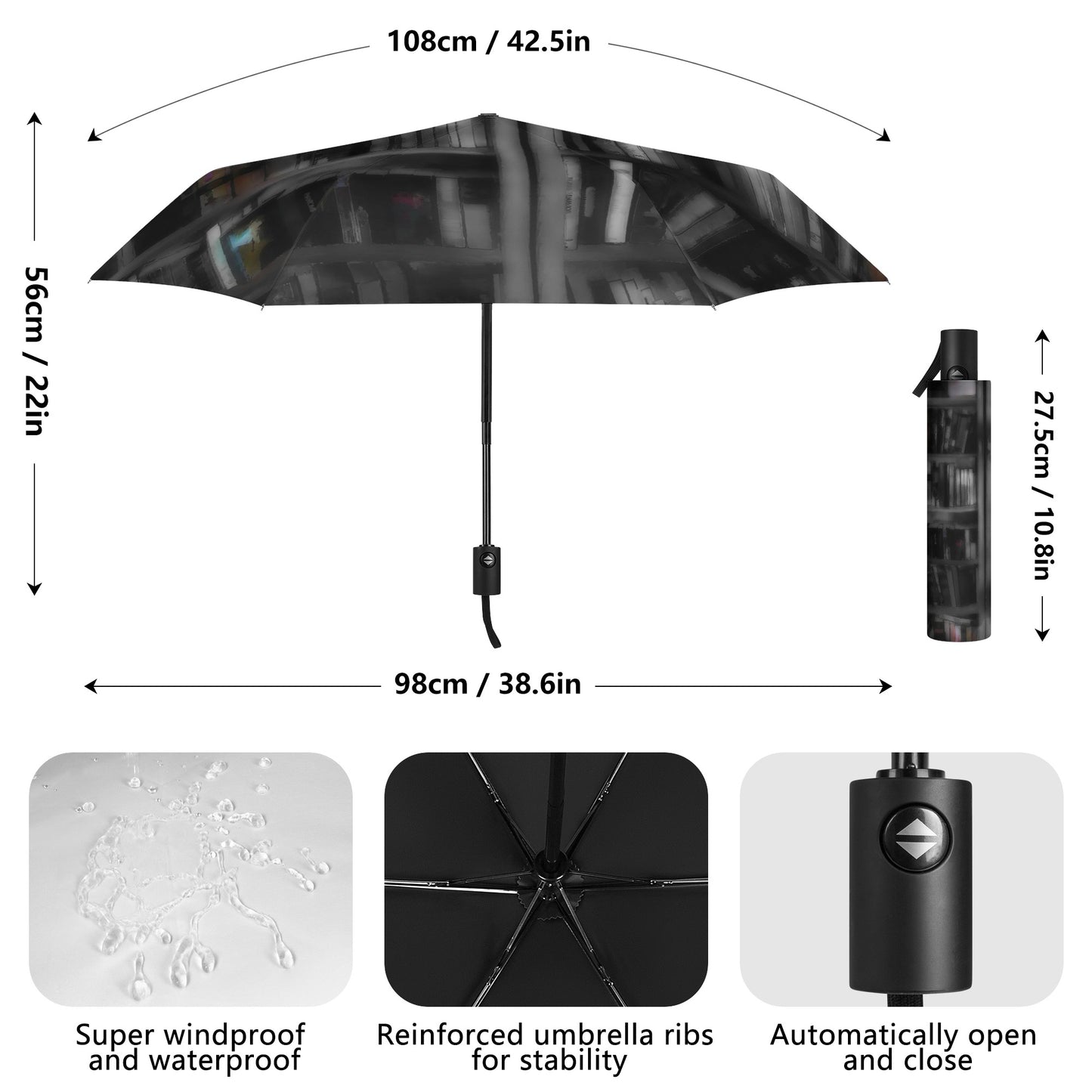Black and White Bookshelves Fully Auto Open & Close Umbrella Printing Outside