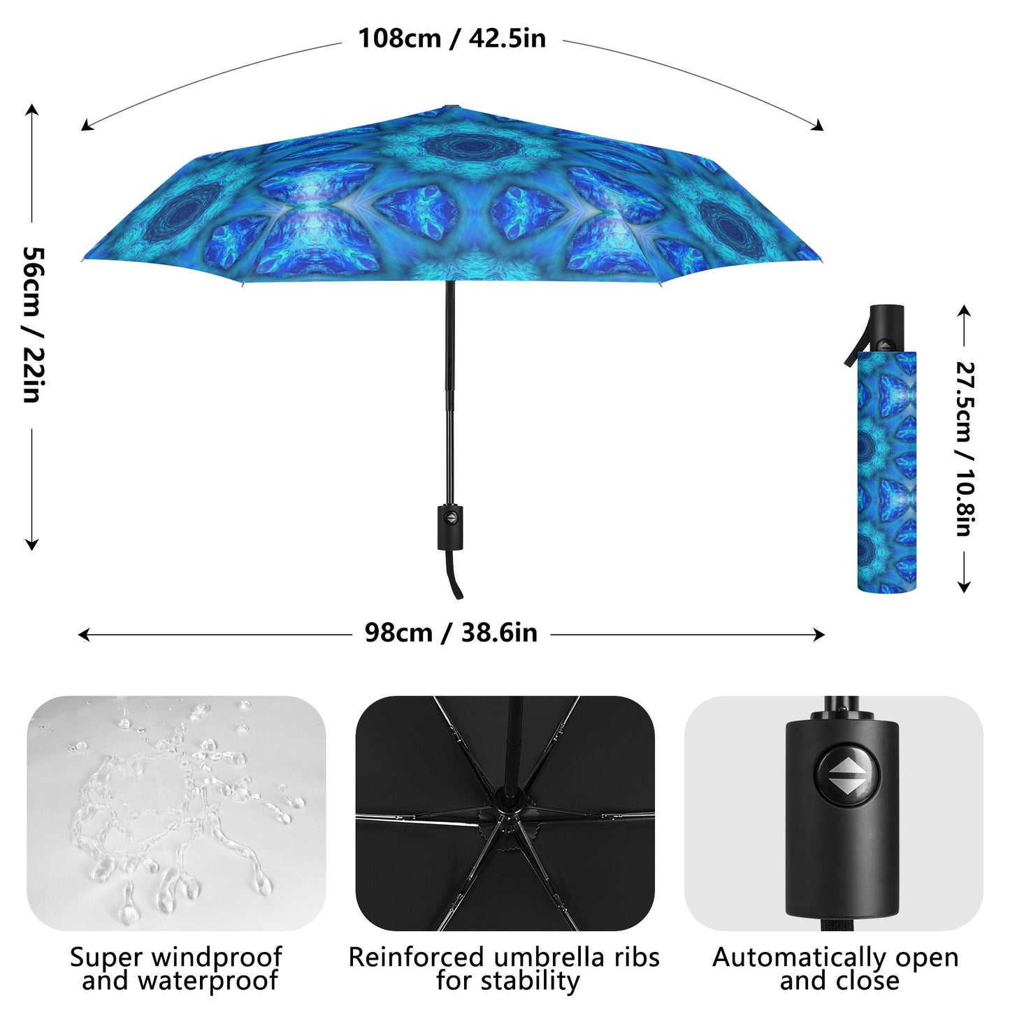 Blue Ocean Kaleidoscope Fully Auto Open & Close Umbrella Printing Outside