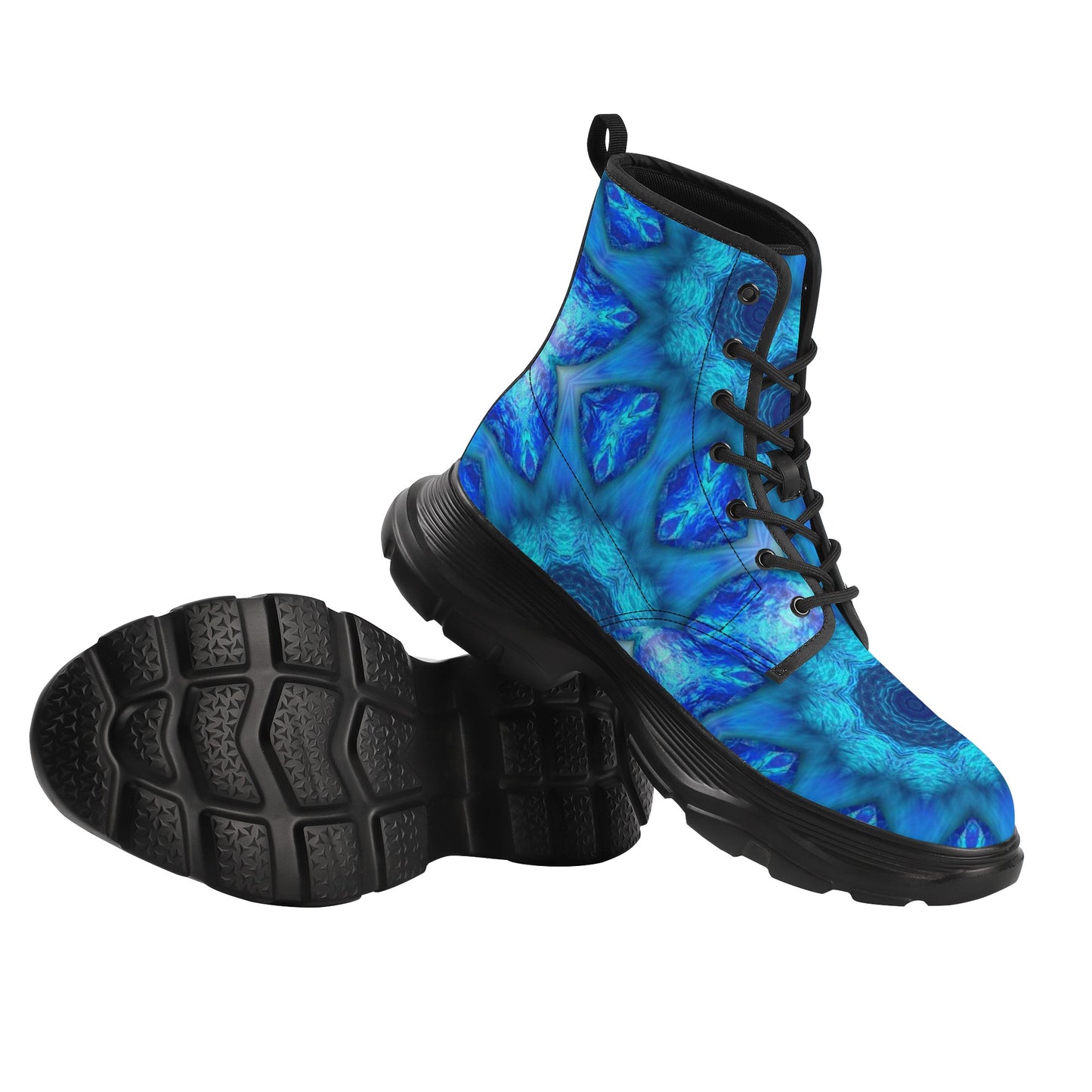 Blue Ocean Kaleidoscope Womens Leather Chunky Boots