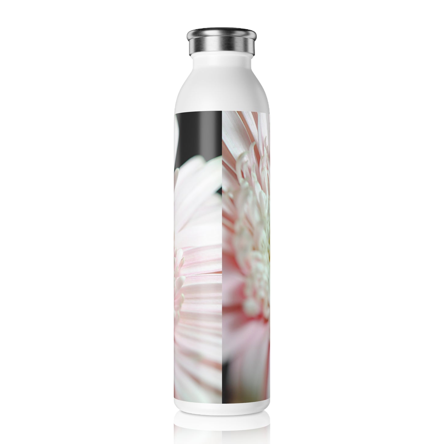 Pink and White Daisy Slim Water Bottle, Eco-Friendly Hydration, Gift for Her, Fitness On-the-Go, Botanical Water Bottle, Summer Essentials