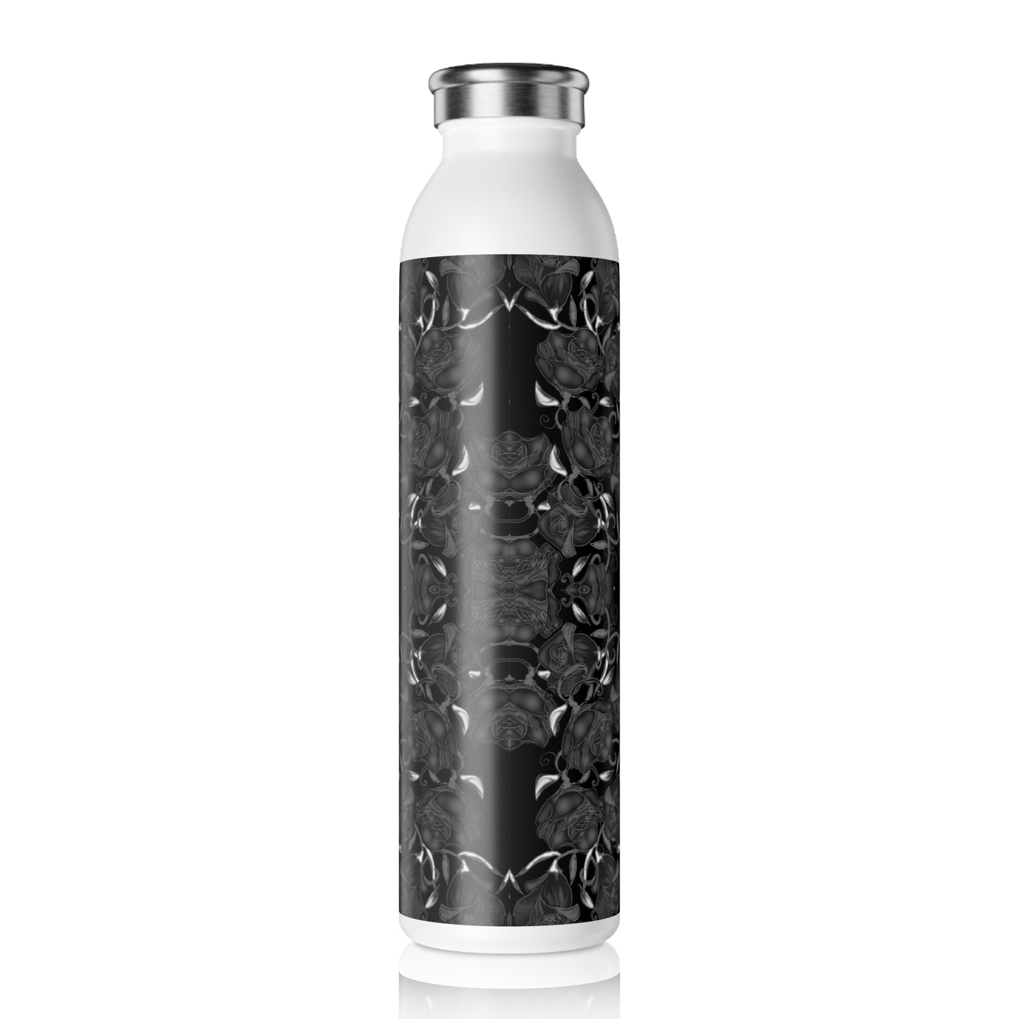Black Roses Slim Water Bottle with Black Floral Design, Eco-Friendly Hydration, Travel Accessory, Gift for Her, Gym Companion