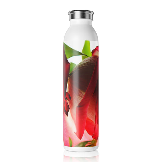 Slim Water Bottle — Red Rose Floral Stainless Steel Bottle (Slim)