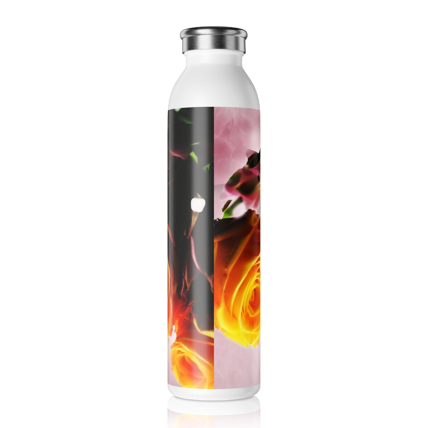 Mini Orange Roses on Pink Slim Water Bottle - Stylish Eco-Friendly Hydration, Gift for Nature Lovers, Travel, Exercise, Fitness, Summer Collection