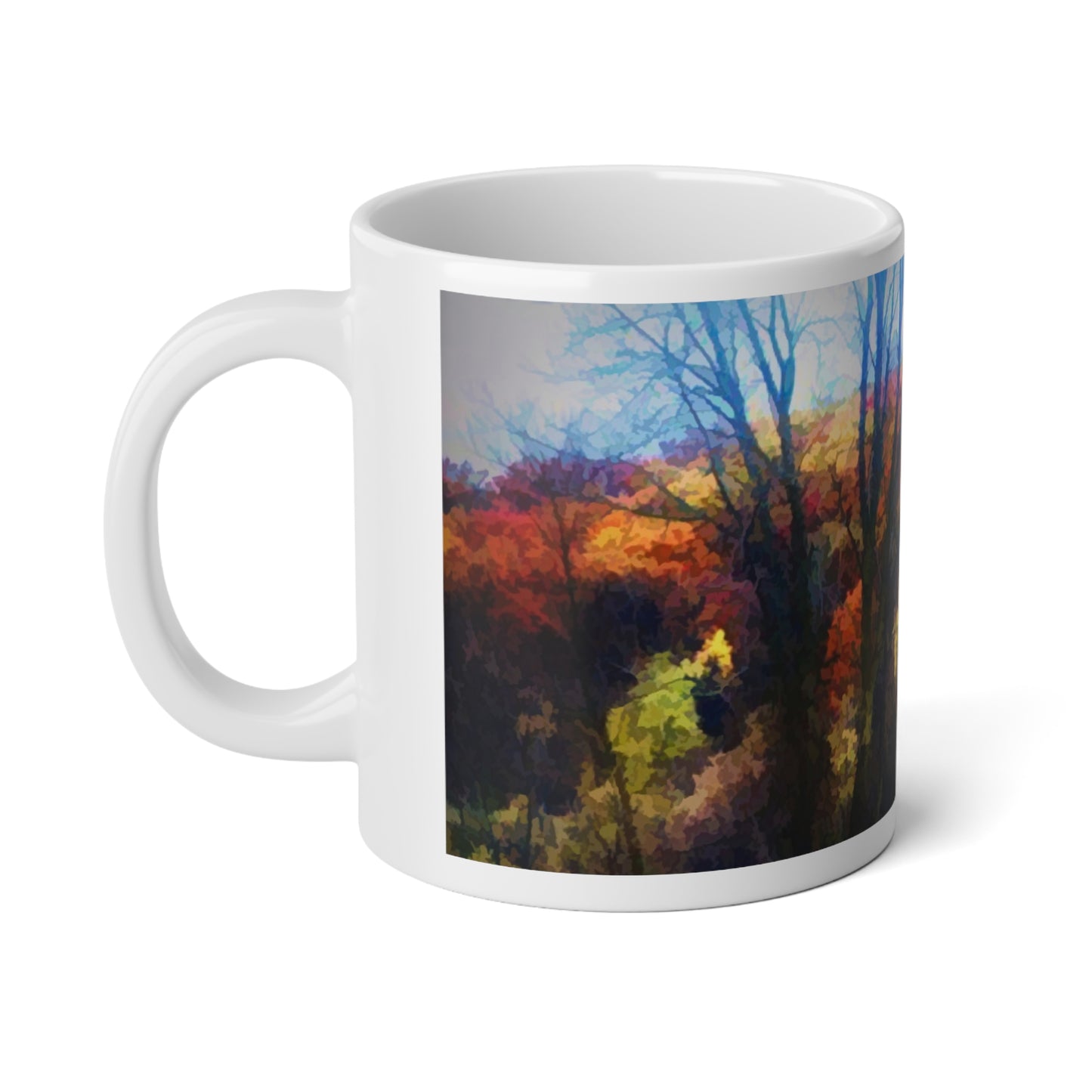 Autumn Forest Jumbo Mug, Cozy Coffee Cup, 20oz Hot Beverage, Fall Decor, Nature Lover Gift, Scenic Mug