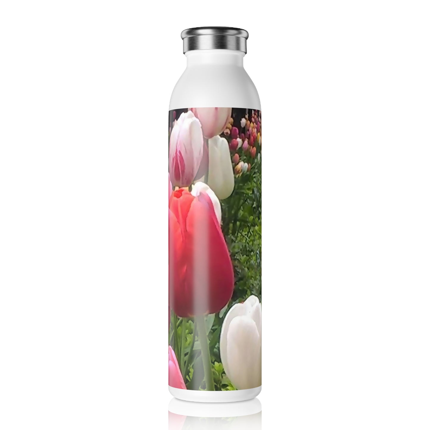 Home Chicago Tulips Slim Water Bottle, Floral Water Bottle for Garden Lovers, Eco-Friendly Drinkware, Spring Gift, Hydration Bottle