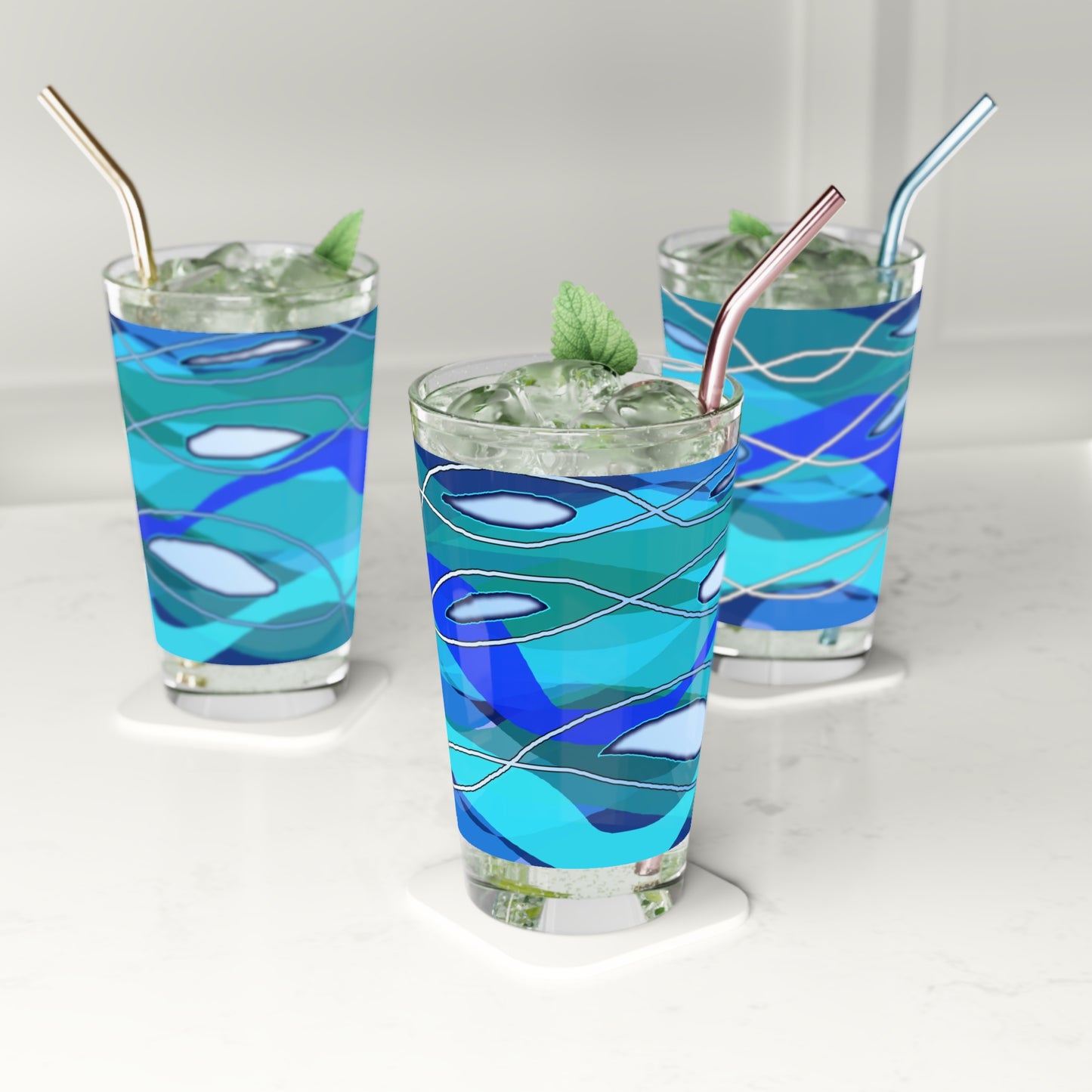 Wavy Blue Pint Glass, 16oz