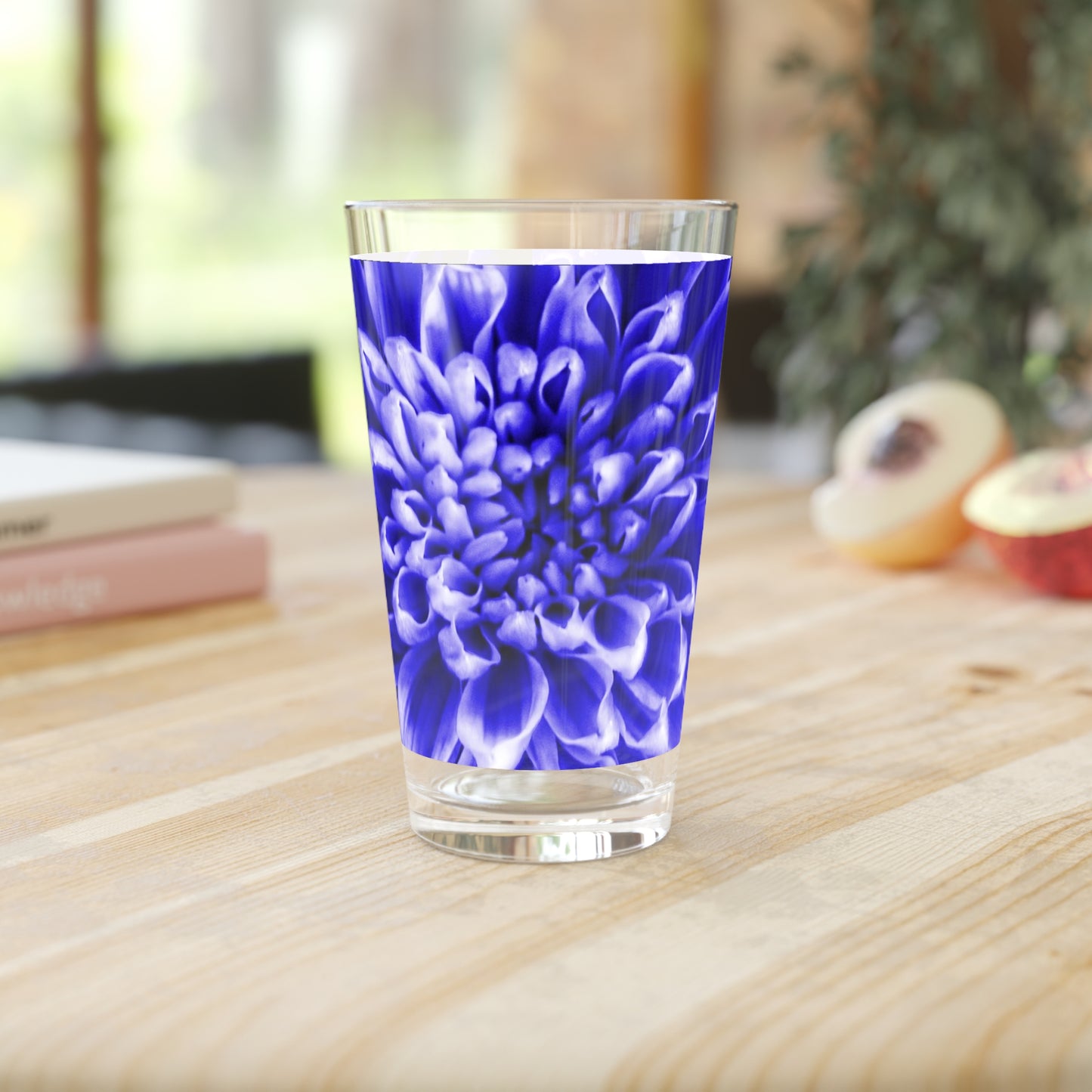 Blue Chrysanthemum Pint Glass, 16oz