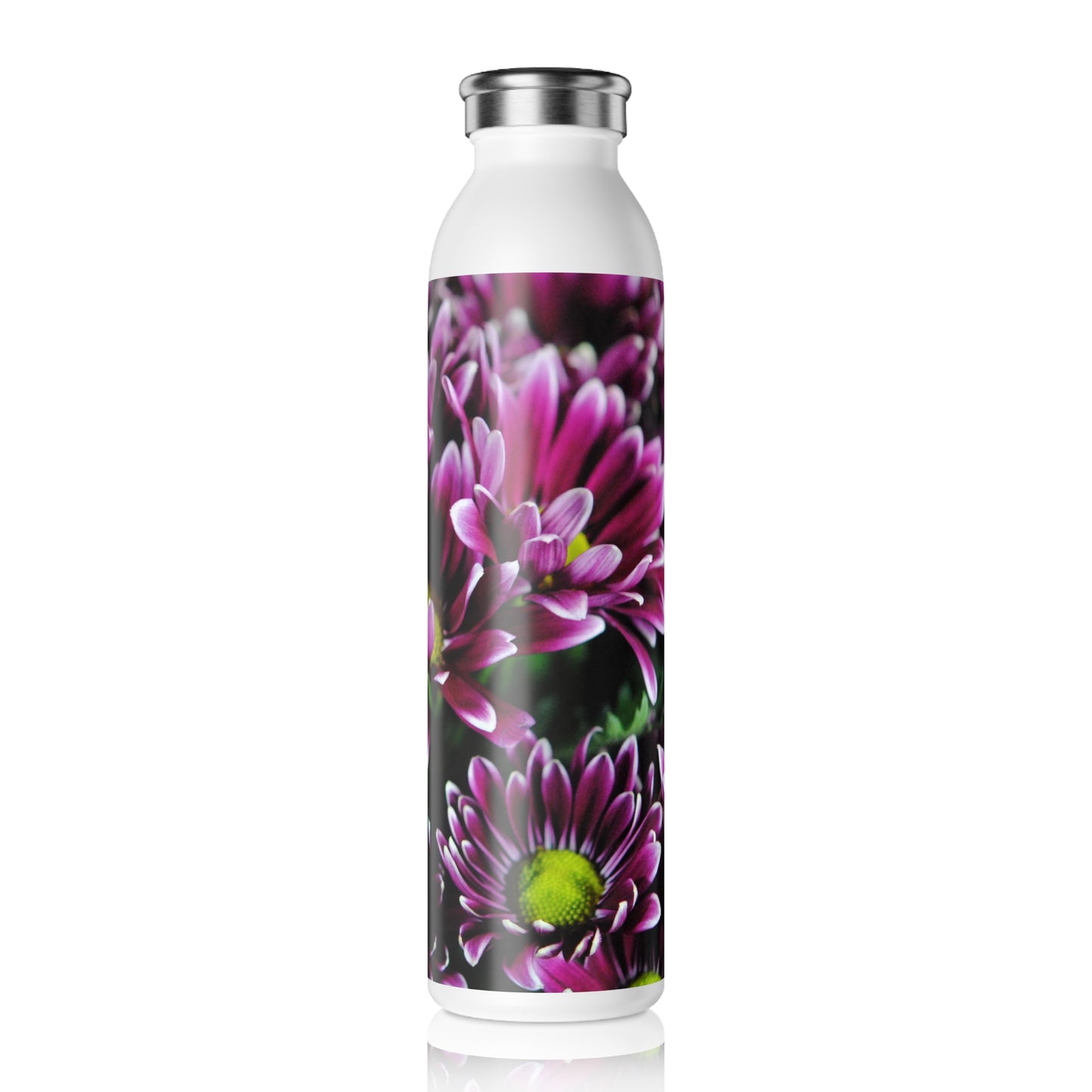 Maroon and White Mums Slim Water Bottle - Reusable, Eco-Friendly Hydration, Gift for Nature Lovers, Workout Companion, Travel Accessory