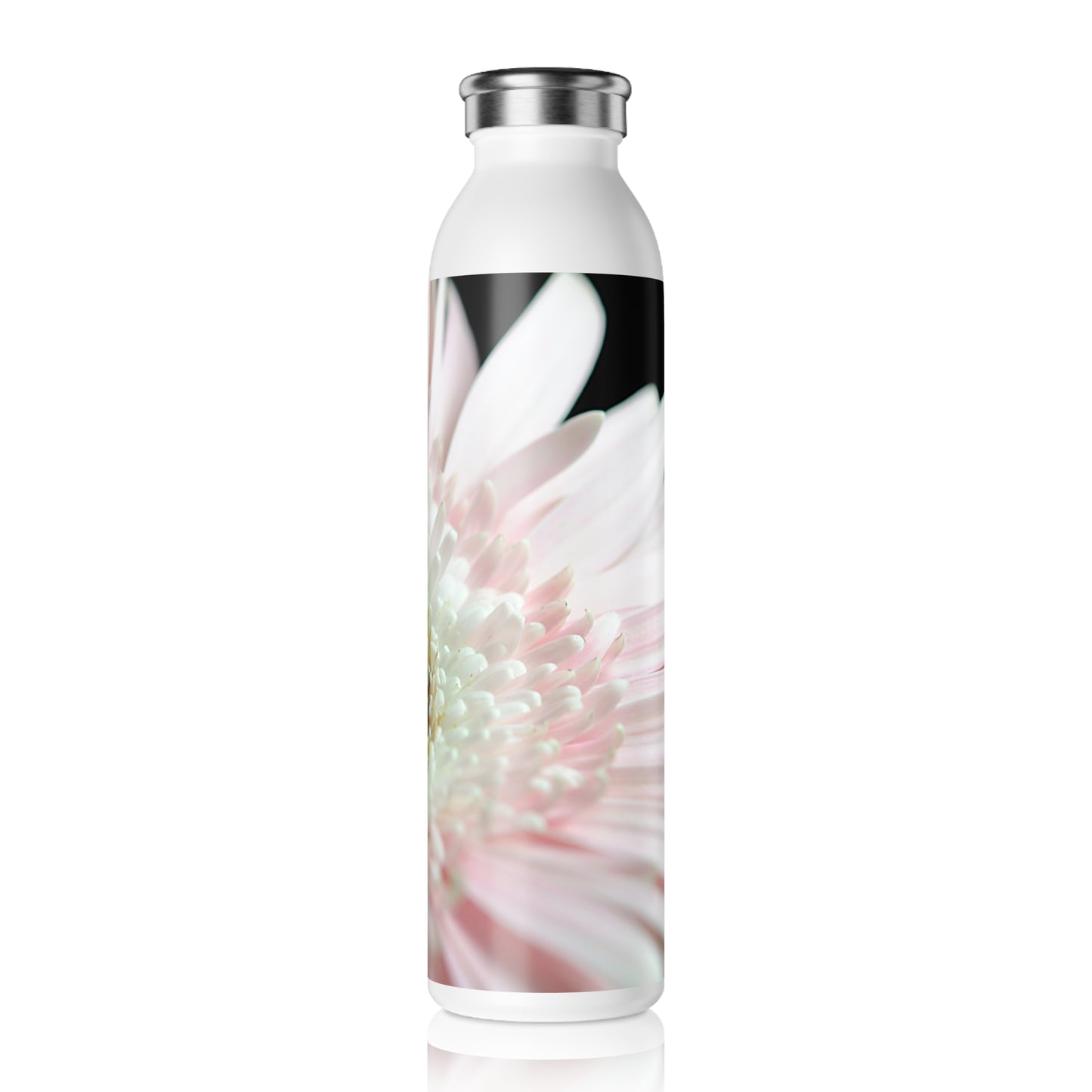 Pink and White Daisy Slim Water Bottle, Eco-Friendly Hydration, Gift for Her, Fitness On-the-Go, Botanical Water Bottle, Summer Essentials