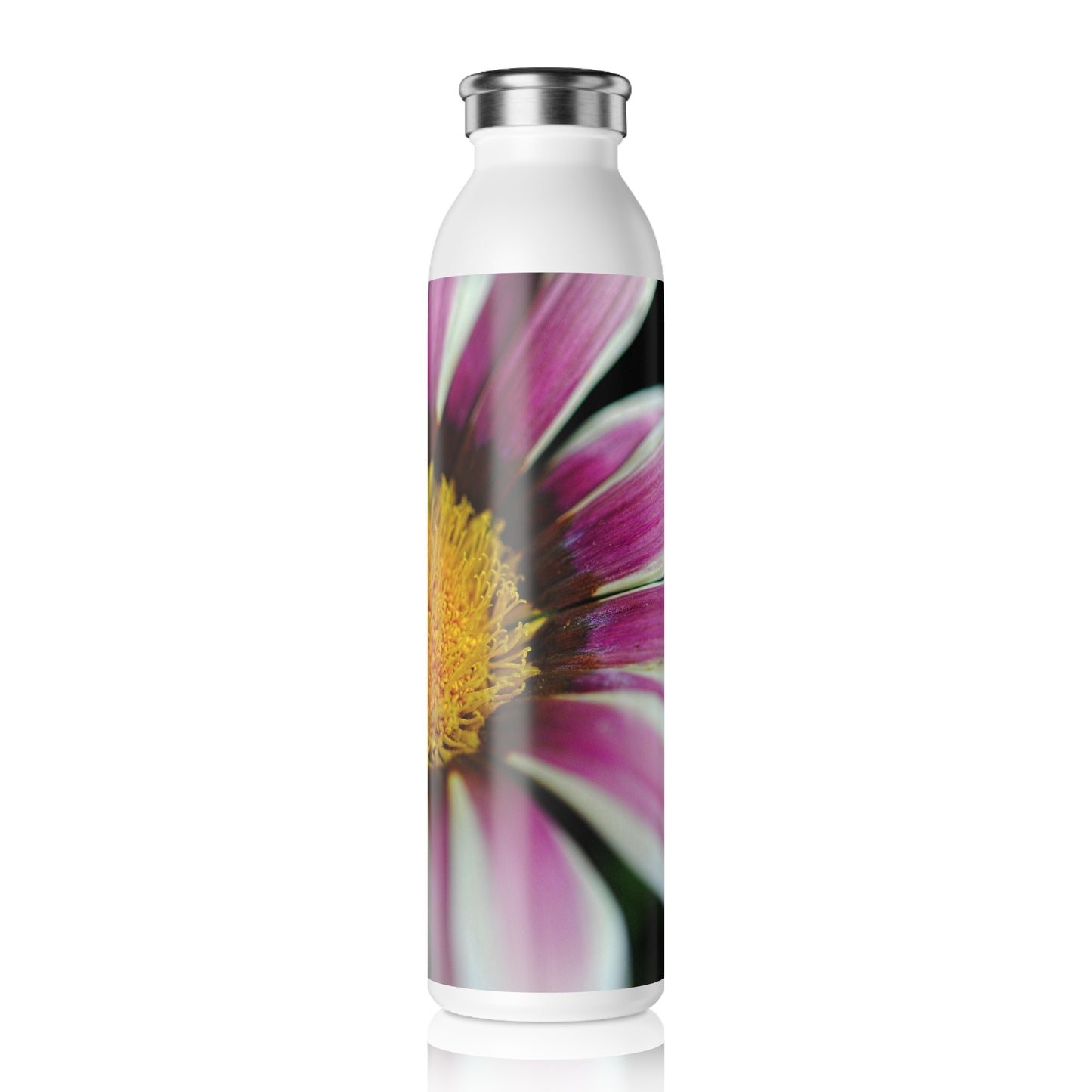 Pink and White Petals with Pollen Center Slim Water Bottle, Hydration Gift for Nature Lovers, Beautiful Flower Design, Eco-Friendly Travel Bottle, Perfect for Yoga & Outdoors