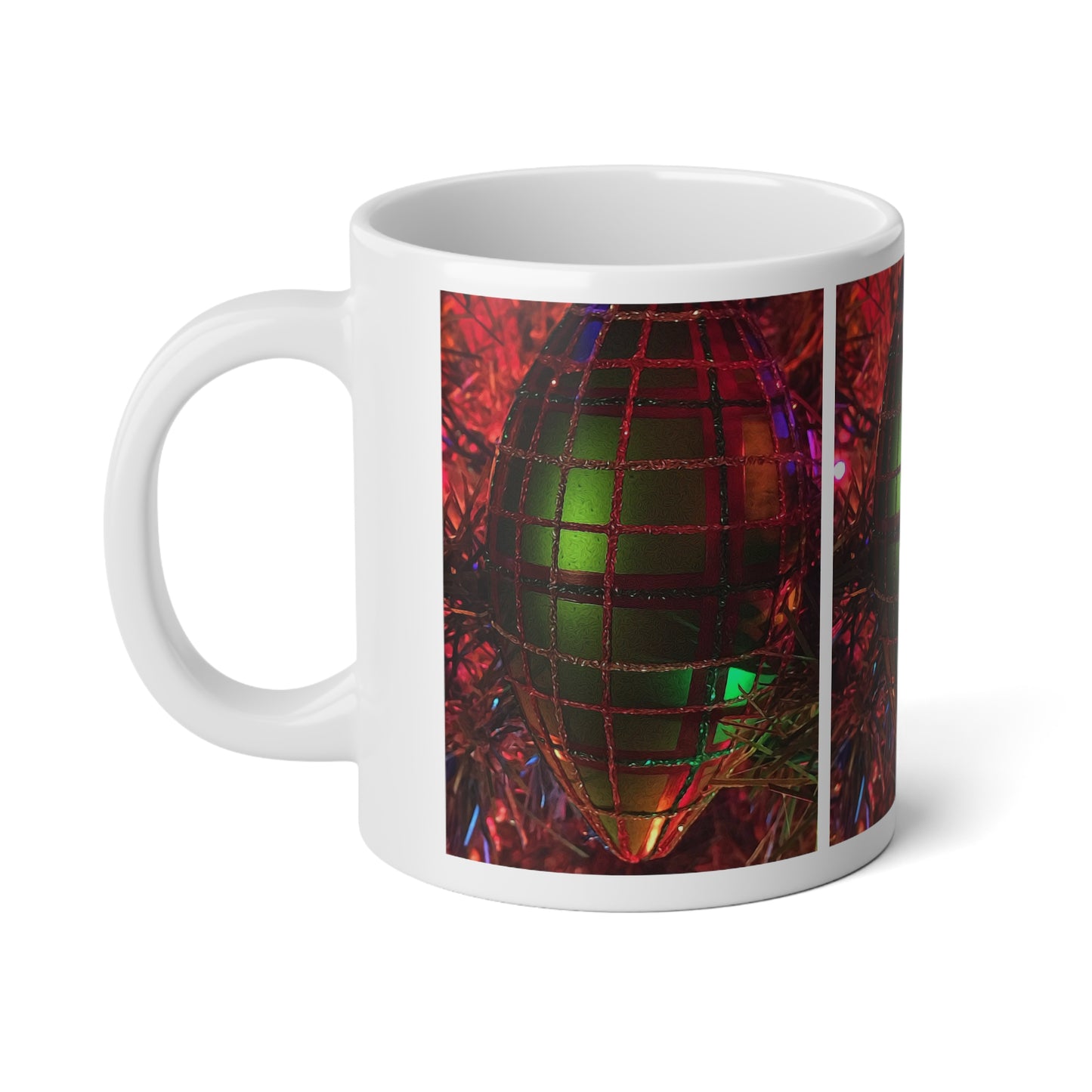 Plaid Christmas Ornament Jumbo Mug — 20oz Festive Green & Red Holiday Mug