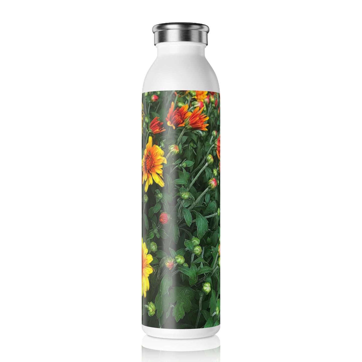 Orange Fall Mums Opening Slim Water Bottle - Eco-Friendly Hydration, Gift for Nature Lovers, Travel Bottle, Summer Accessories, Fitness Hydration