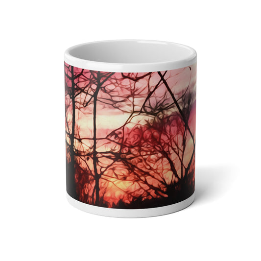 October Sunset Jumbo Mug, Bold Coffee Cup for Nature Lovers, Oversized Mug for Warm Beverages, Gift for Outdoor Enthusiasts, Cozy Vibe