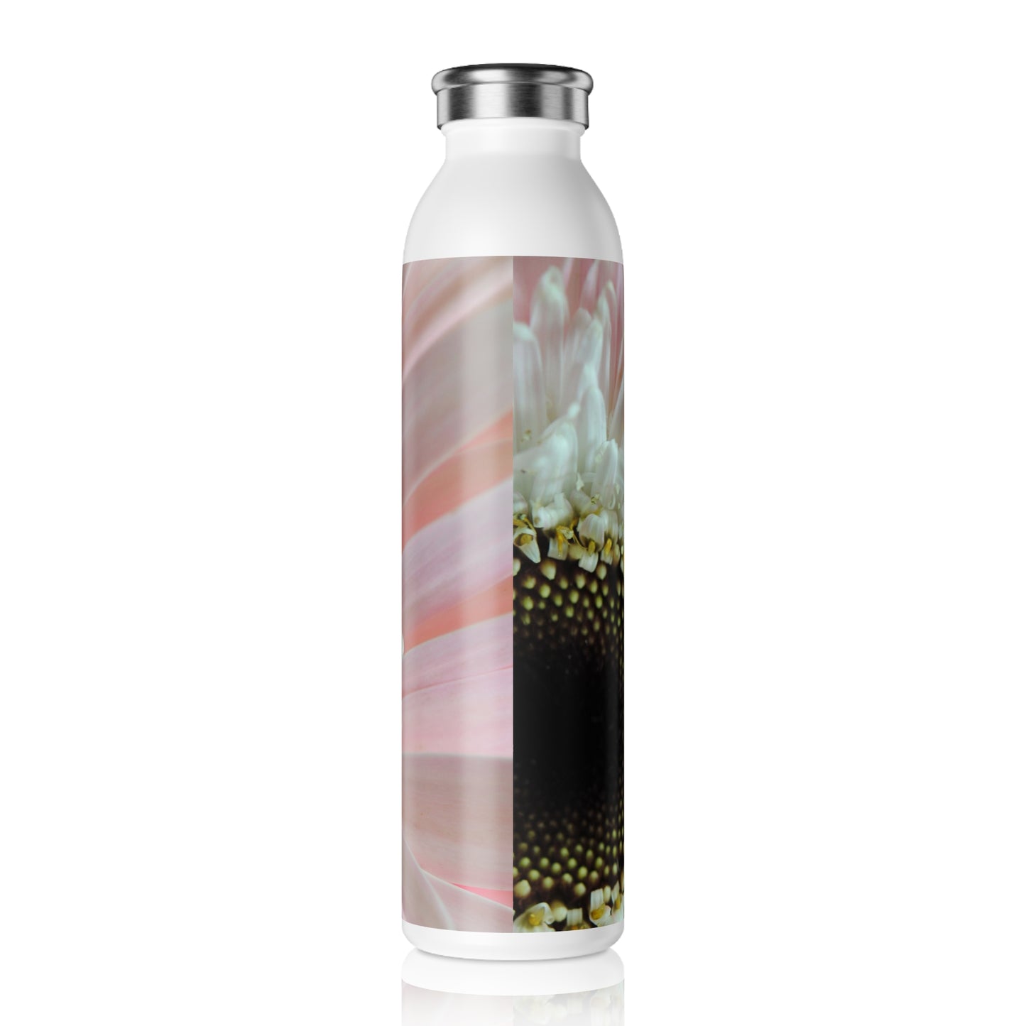 Floral Macro Slim Water Bottle – Pink Gerbera Close-Up Stainless Bottle