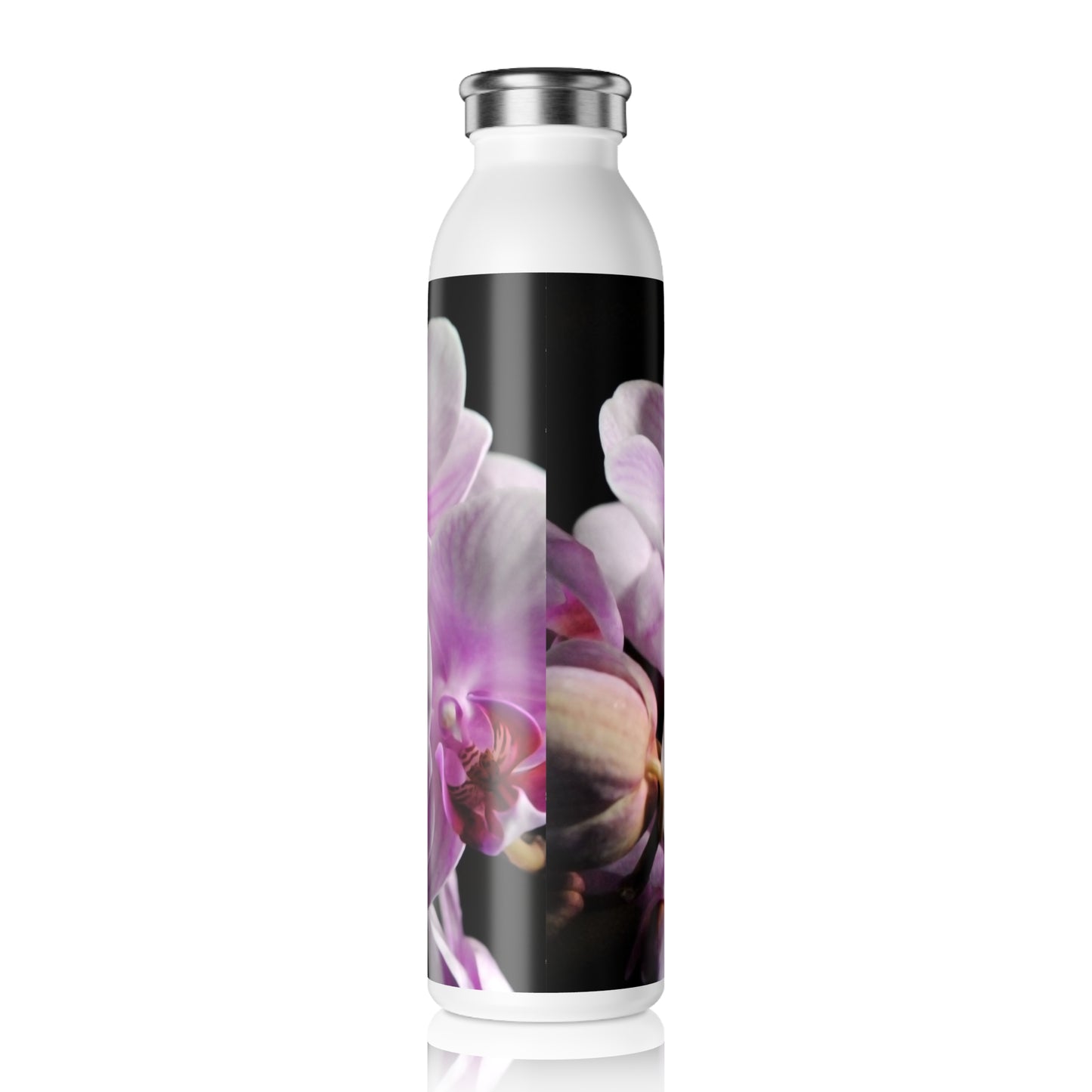 Pink and White Moth Orchids Slim Water Bottle | Floral Design, Eco-Friendly Hydration, Gift for Her, Fitness, Yoga, Travel