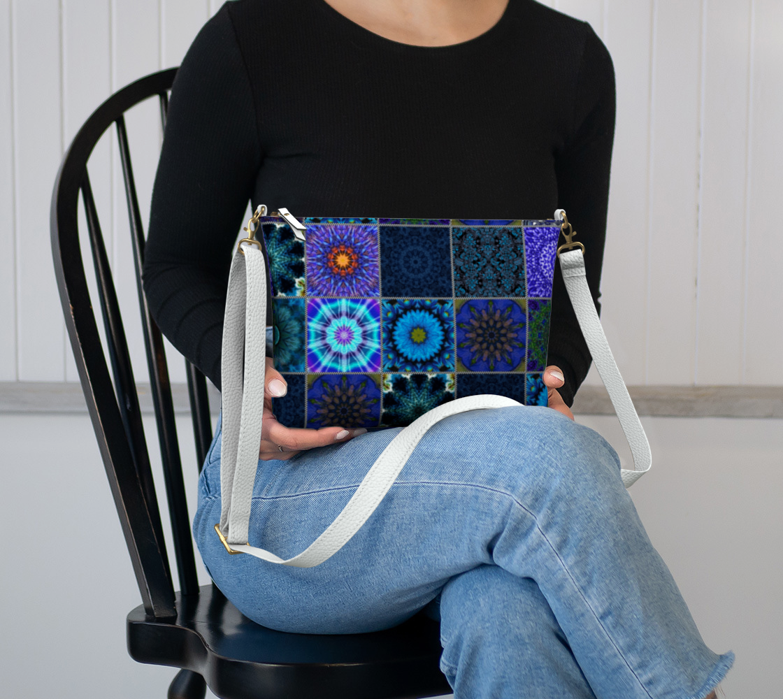Blue Crazy Quilt Vegan Crossbody Purse