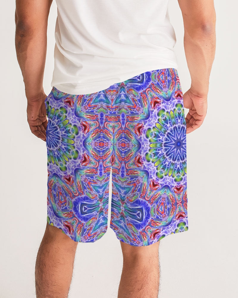 Blue Red Kaleidoscope Men's All-Over Print Jogger Shorts