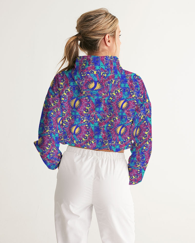 Caribbean Grafitti Women's All-Over Print Cropped Windbreaker