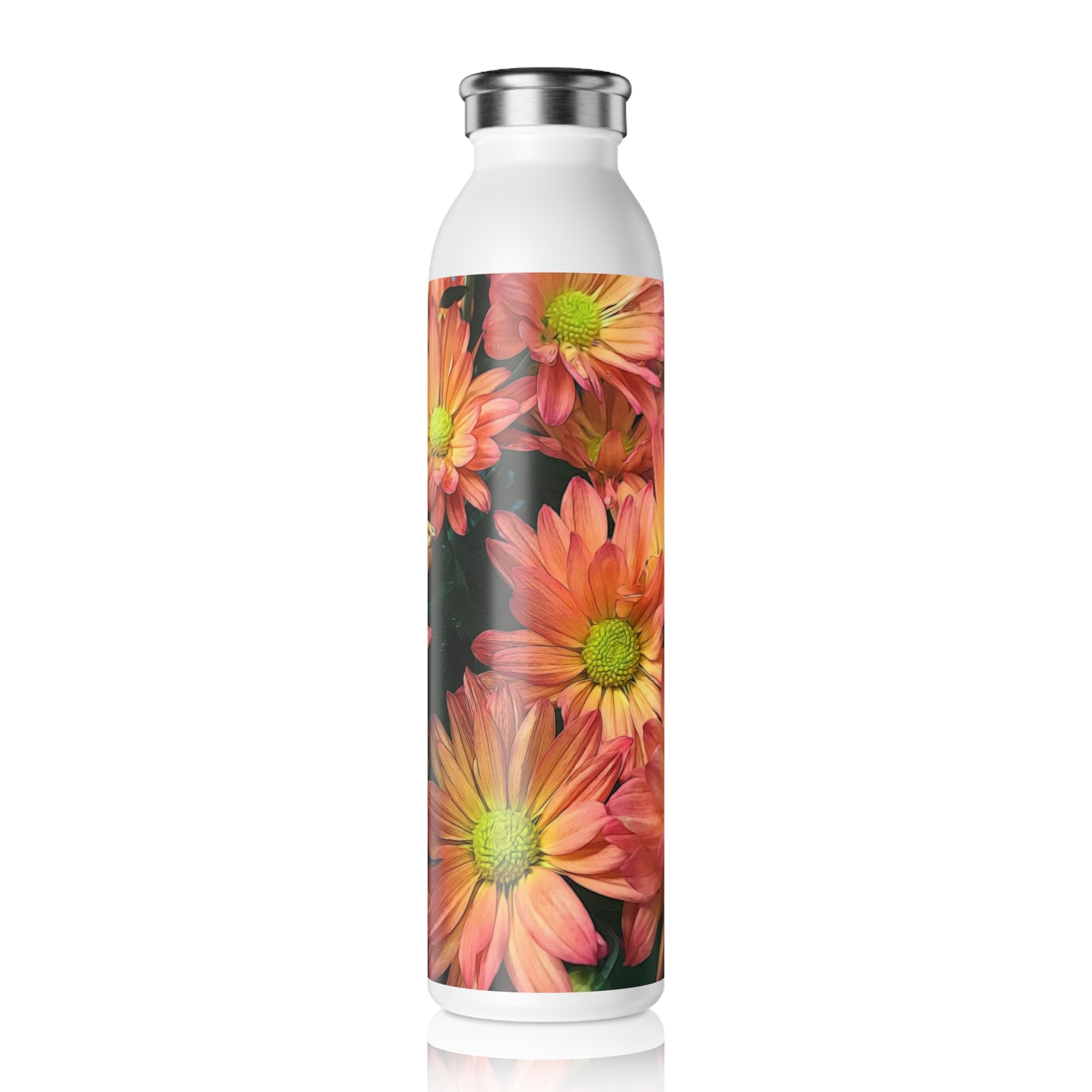 Cream and Pink Fall Flowers Slim Water Bottle, Stylish Hydration, Eco-Friendly Gift, Floral Design, Summer Essentials, Fitness Companion, Travel Accessory