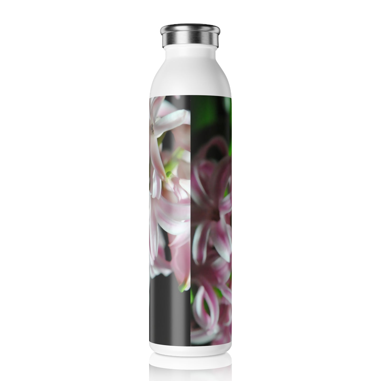 Slim Water Bottle with Pink Hyacinth Floral Photo — Slim Stainless Floral Water Bottle