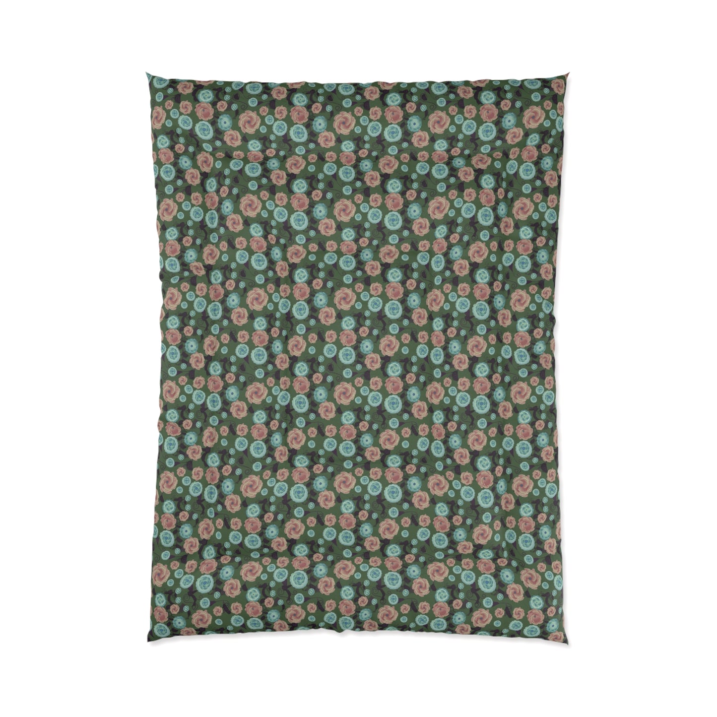 Earthy Peach and Turquoise Flower Pattern Comforter