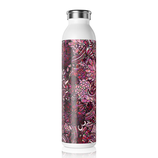 Slim Water Bottle — Pink Floral Paisley Pattern Insulated Stainless Steel Bottle