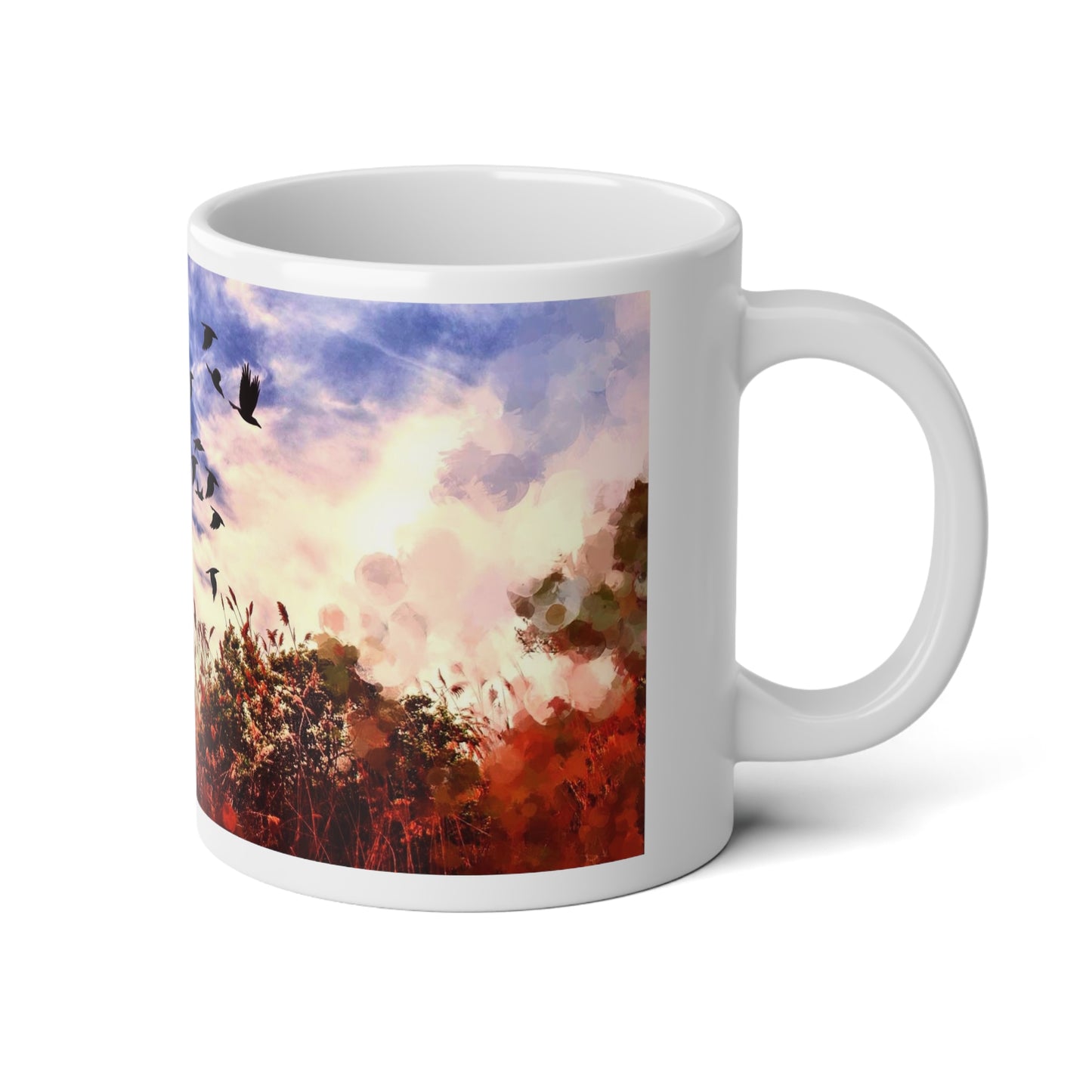 Birds Over a Field Jumbo Mug - 20oz Coffee Cup, Bird and Sky Design, Perfect for Nature Lovers, Home Decor, Gifting, Coffee Lover's Mug