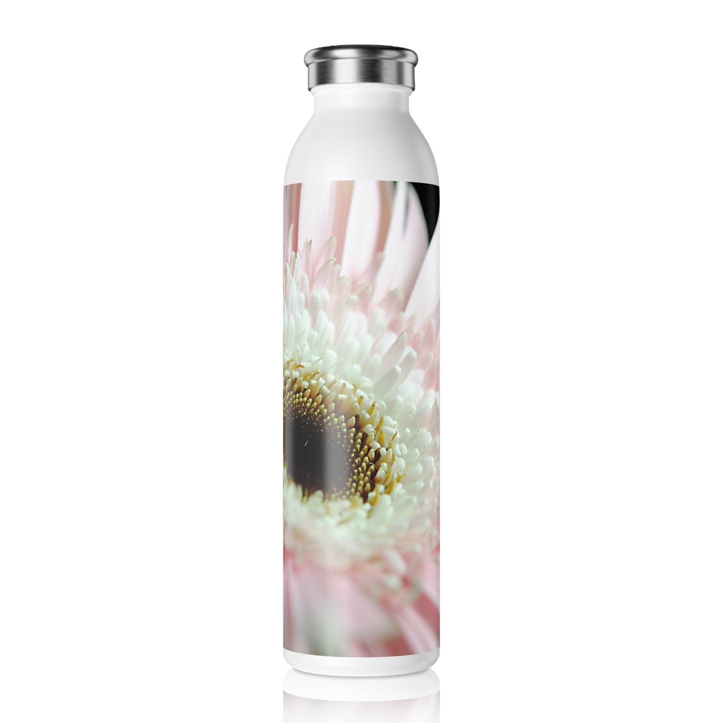 Pink and White Daisy Slim Water Bottle, Eco-Friendly Hydration, Gift for Her, Fitness On-the-Go, Botanical Water Bottle, Summer Essentials
