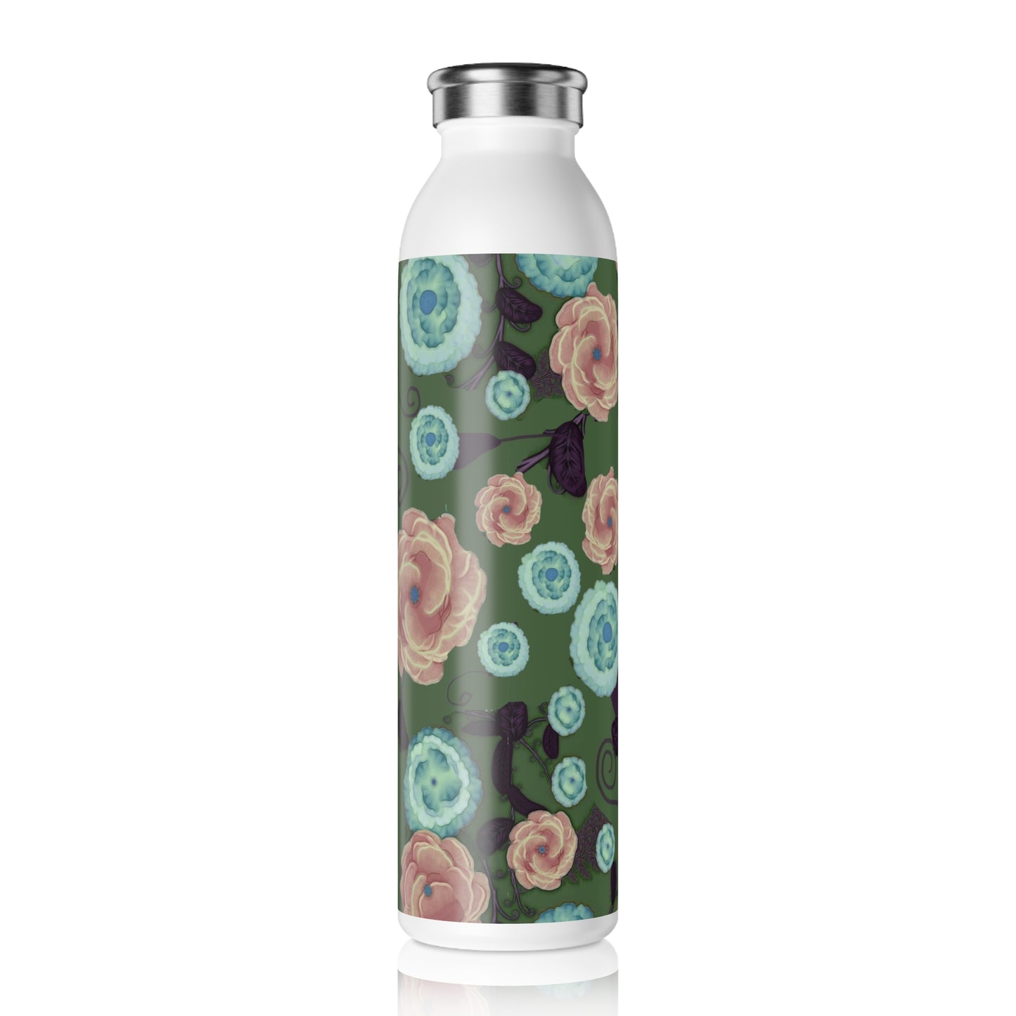 Earth Peach and Turquoise Pattern Slim Water Bottle | Hydration, Eco-Friendly, Travel, Fitness, Gift for Her