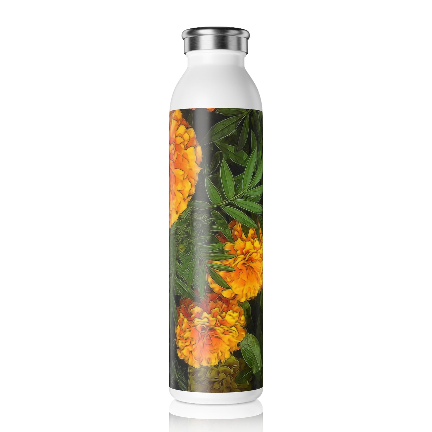 Marigold Garden Slim Water Bottle - Eco-Friendly Hydration, Perfect for Active Lifestyles, Gift for Nature Lovers, Travel, Yoga, Fitness, Summer