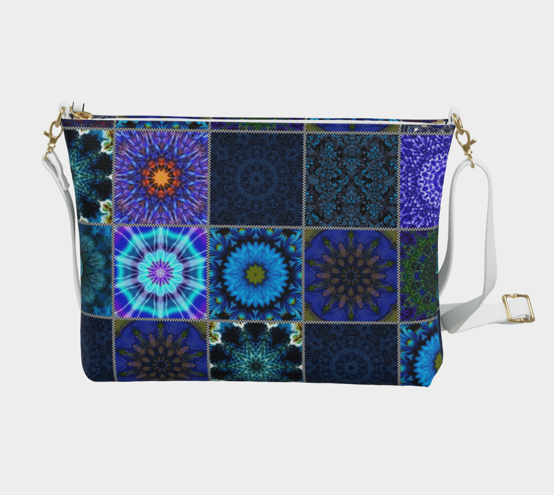 Blue Crazy Quilt Vegan Crossbody Purse