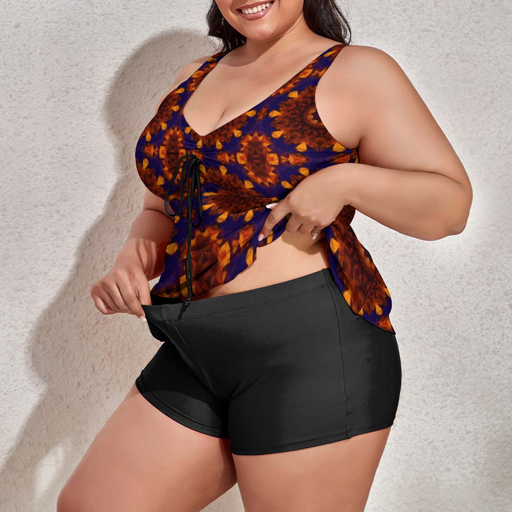 Blue Orange Kaleidoscope Custom Women's Plus Size Two Piece Swimsuit Stylish Swimwear