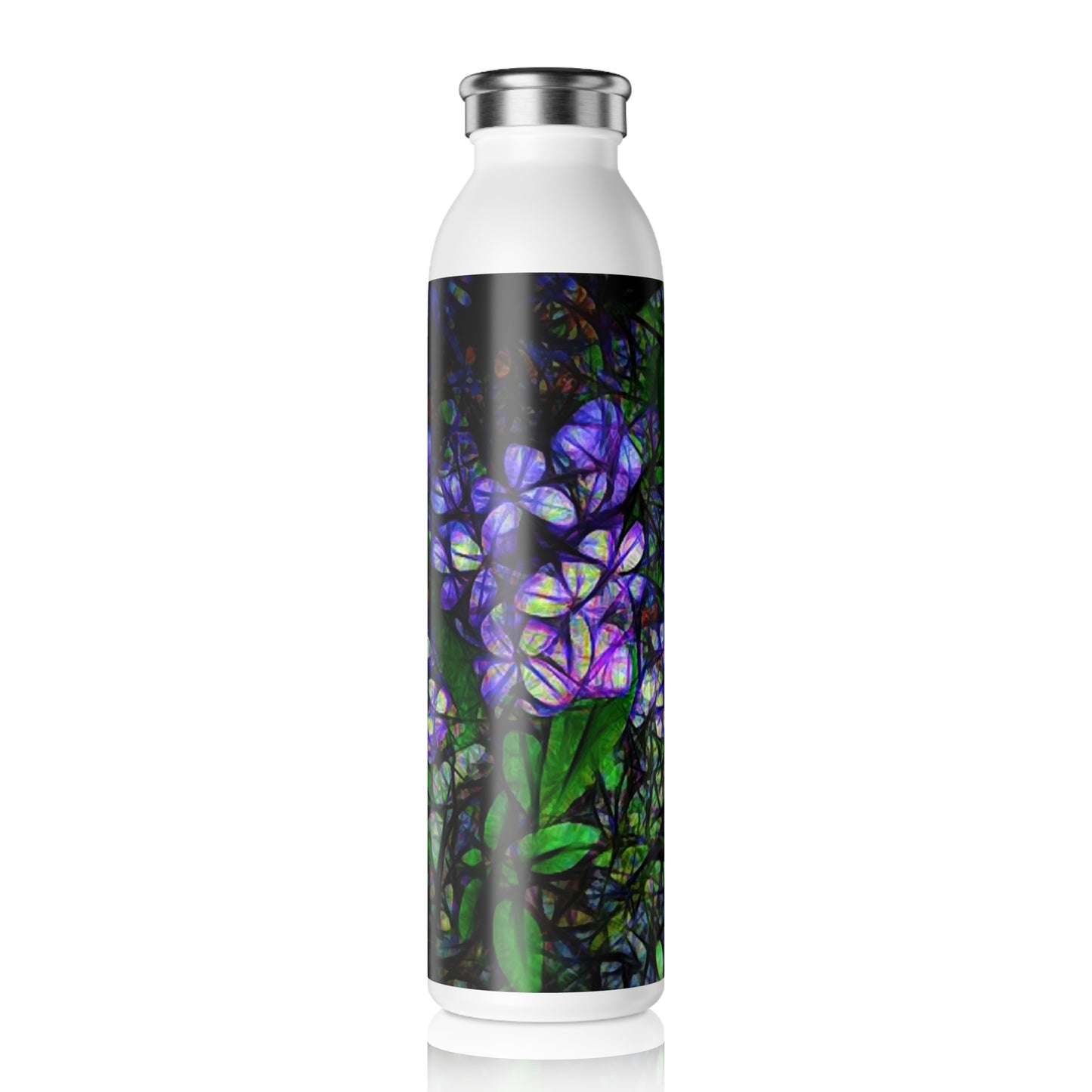 Lilac Abstract Slim Water Bottle, Eco-Friendly Travel Tumbler, Reusable Sports Bottle, Gift for Her, Hydration Flask, Nature Lover's Gift