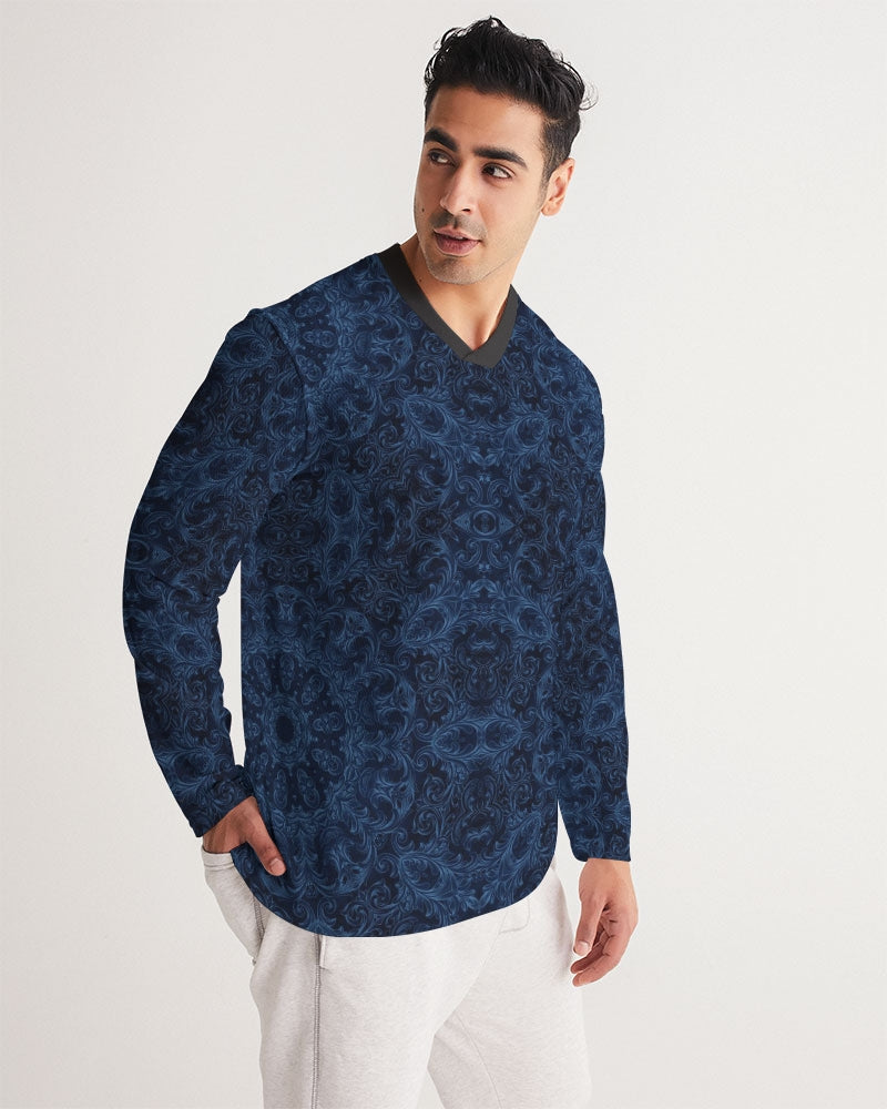 Blue Faux Velvet Kaleidoscope Men's All-Over Print Long Sleeve Sports Jersey
