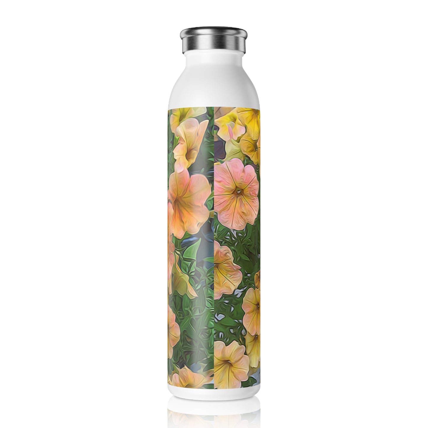 Peach Petunias Slim Water Bottle, Eco-Friendly Hydration, Perfect for Fitness Lovers, Summer Picnics, Gift for Gardeners, Stylish Reusable Bottle