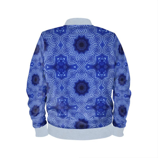 Blue and White Striped Kaleidoscope Mens Bomber Jacket