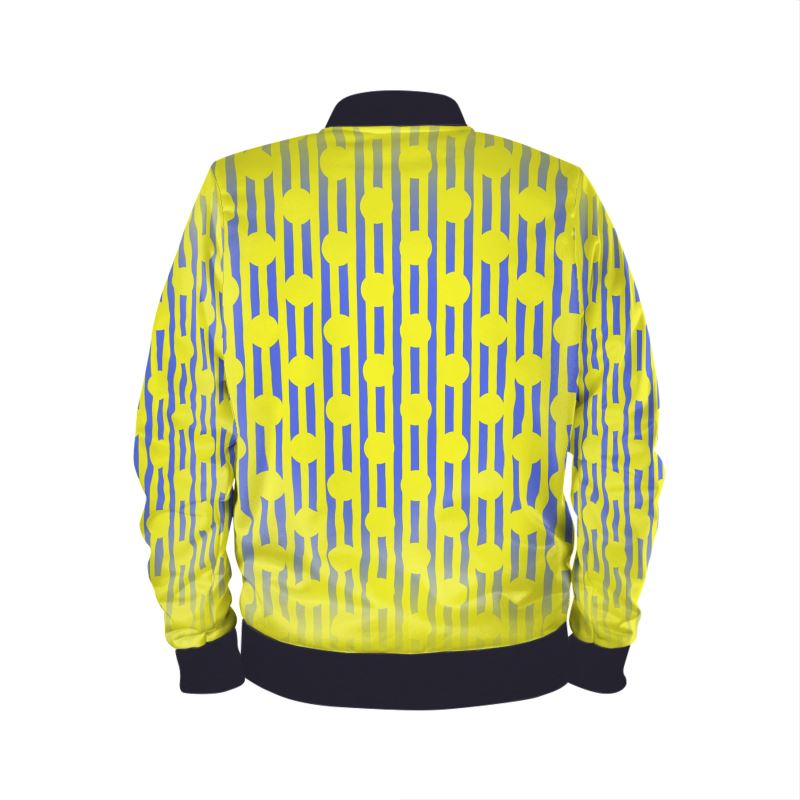 Blue and Yellow Stripes and Dots Mens Bomber Jacket