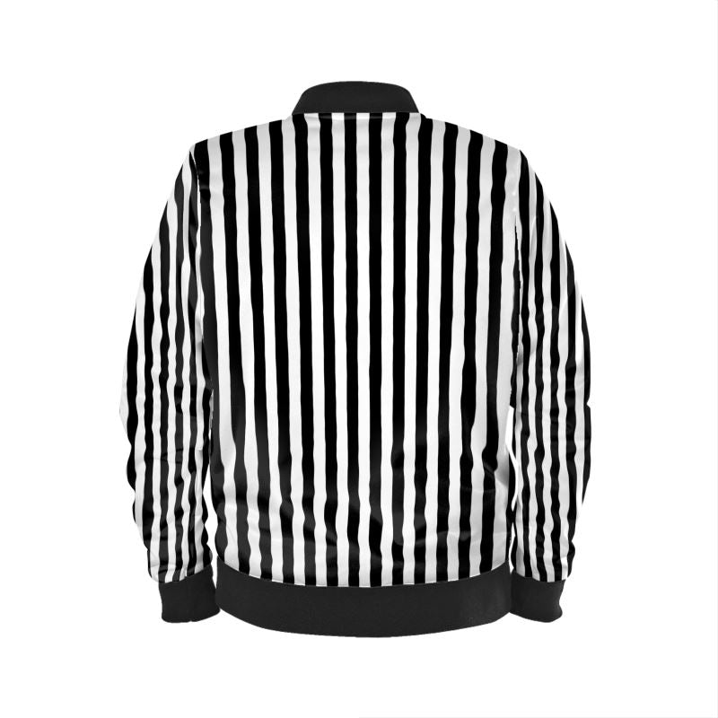 Black and White Stripe Mens Bomber Jacket