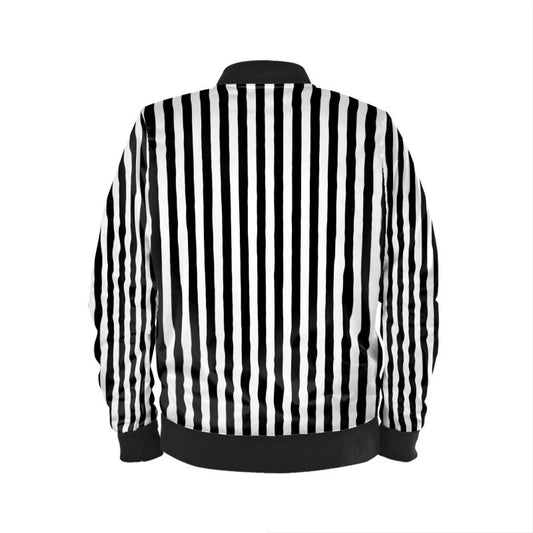 Black and White Stripe Mens Bomber Jacket
