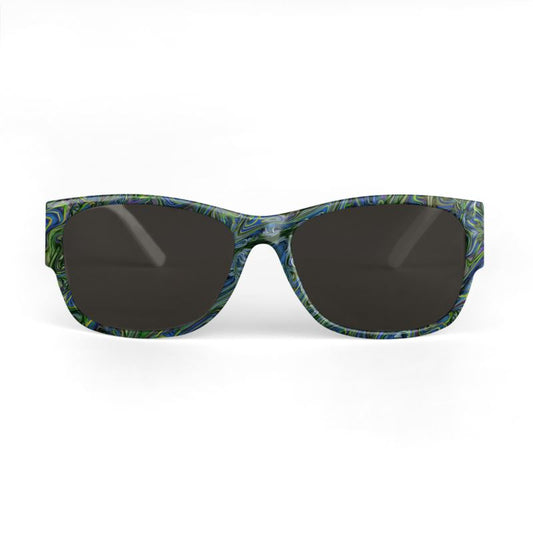 Blue Green Liquid Marbling Sunglasses