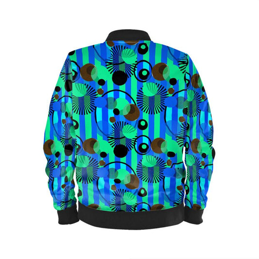 Blue Green Stripes and Dots Mens Bomber Jacket