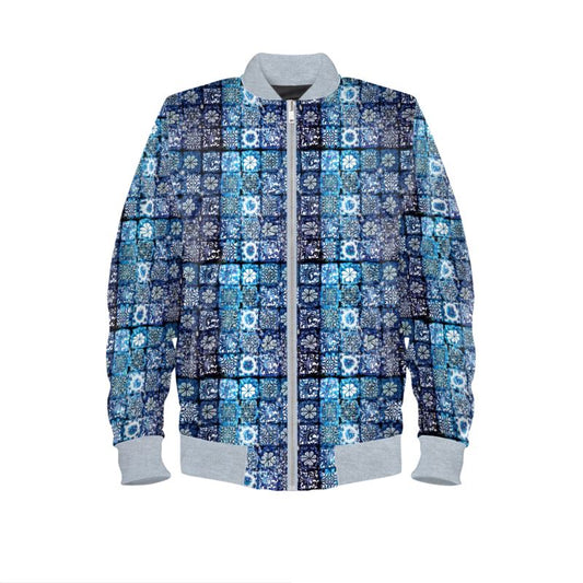 Blue Ice Crystals Motif Mens Bomber Jacket