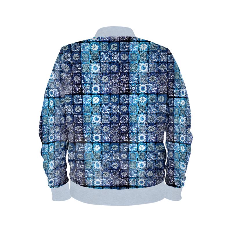 Blue Ice Crystals Motif Mens Bomber Jacket