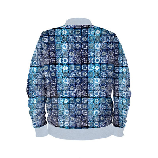 Blue Ice Crystals Motif Mens Bomber Jacket