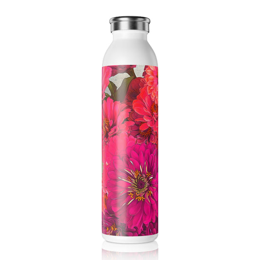 Slim Water Bottle — Bright Pink Zinnia Floral Stainless Steel Bottle